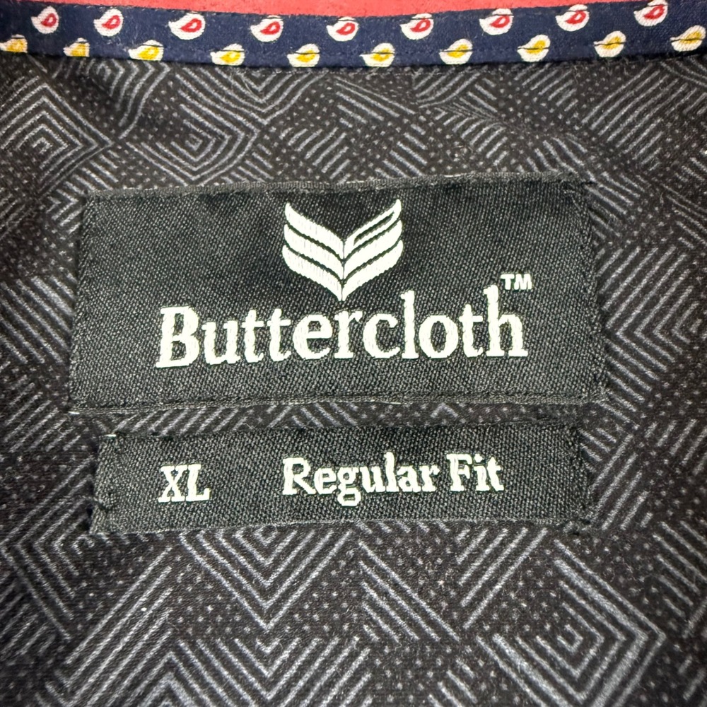Buttercloth Shirt Mens XL Black Geometric Diamond Long Sleeve Regular Fit Cotton - Picture 3 of 6